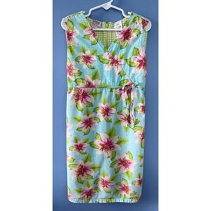 Vintage Simply Basic Girls Floral Dress‎ Blue Pink Lily Cotton Size 10 Tropical